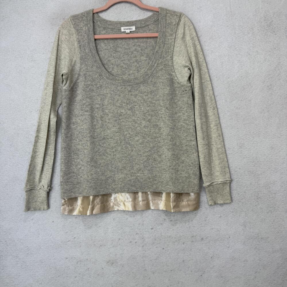 Generra Sweater Womens Small Gray Scoop Neck Ruffle Hem Cashmere Knit Pullover